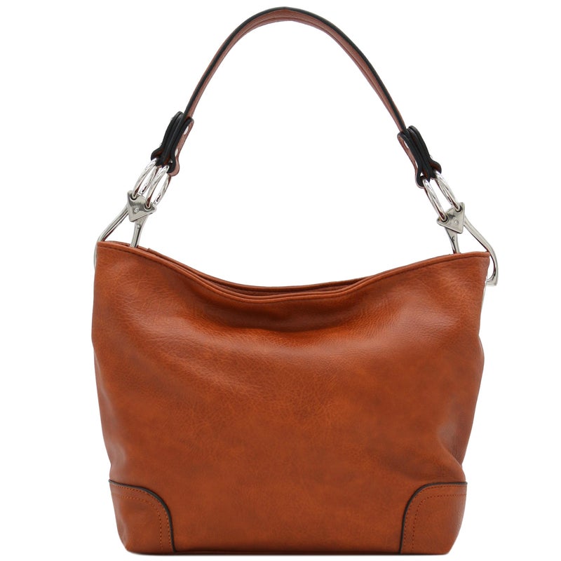 Alyssa Hobo Shoulder Bag with Big Snap Hook Hardware (Camel) - Image 2